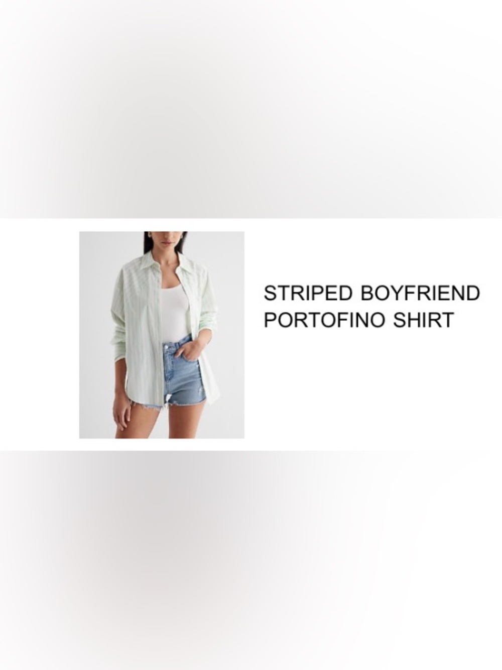 Express Striped Boyfriend Portofino Shirt - Light Green & White